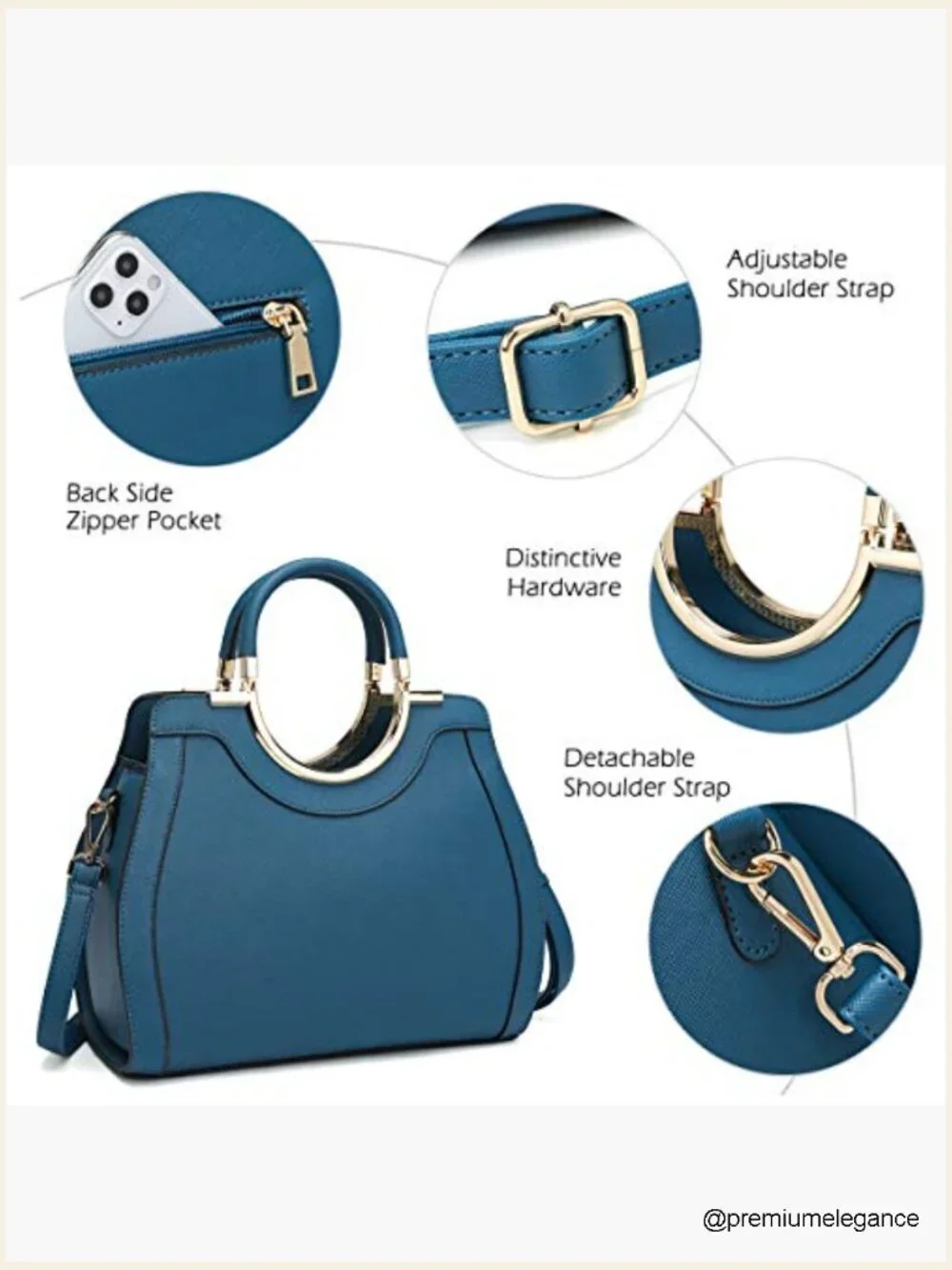 Structured Satchel Tote Handbag with Adjustable Crossbody Strap